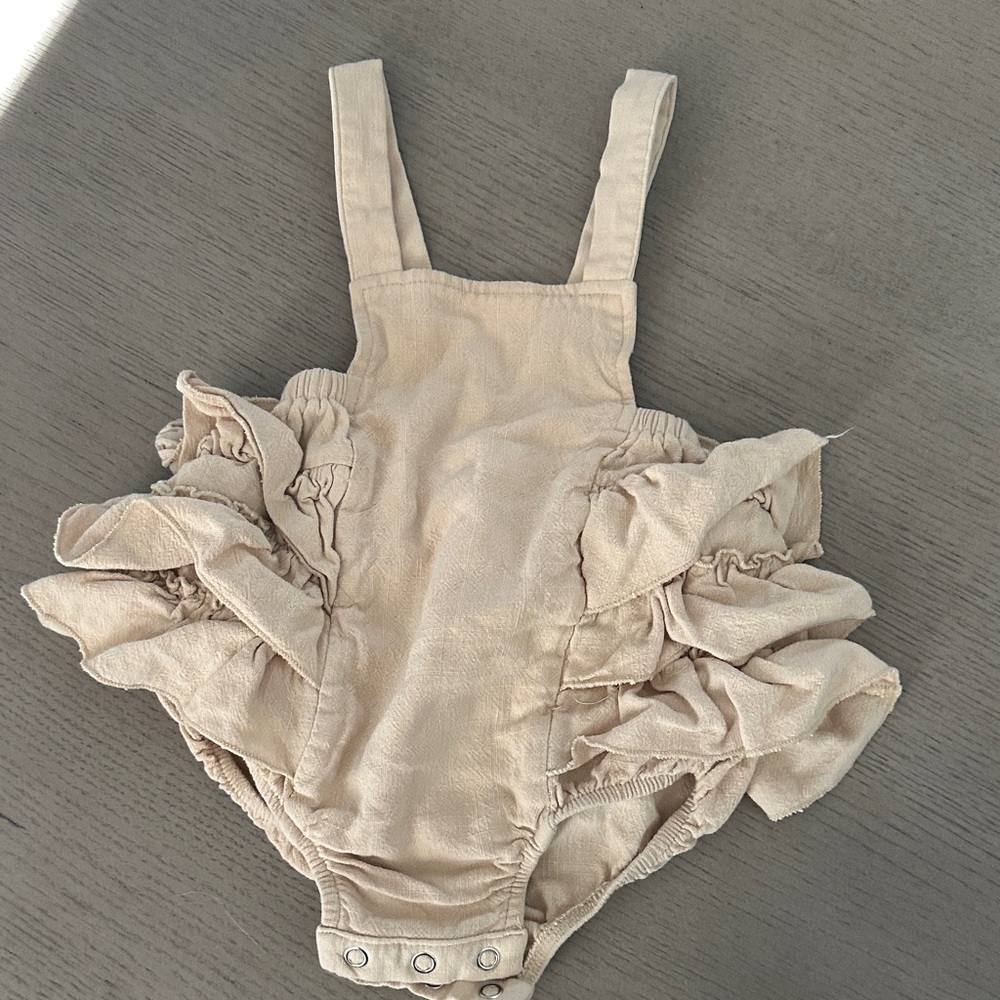 Beige Ruffle Baby One-Piece Romper